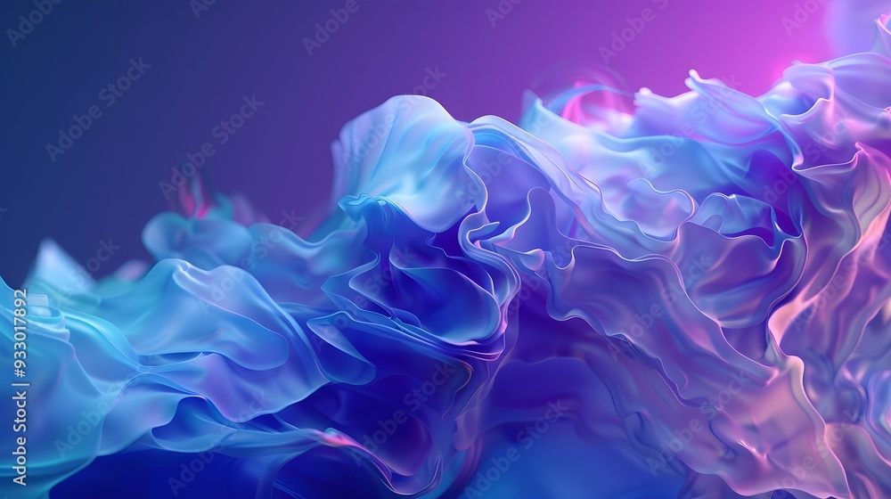 Poster blue and purple gradient color floating liquid blob. 3d rendering picture.