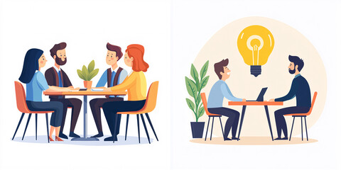 Engaging Business Meeting Illustrating Creative Collaboration and Innovative Idea Generation