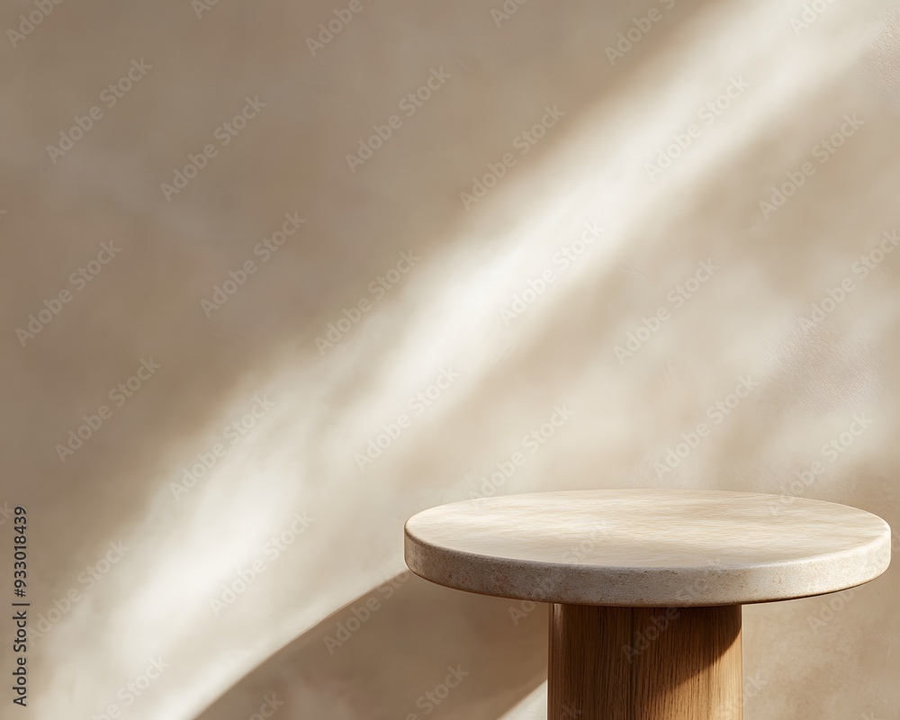Aufkleber a close-up of the edge of an empty table with a beige background, the minimalist design is suitable 