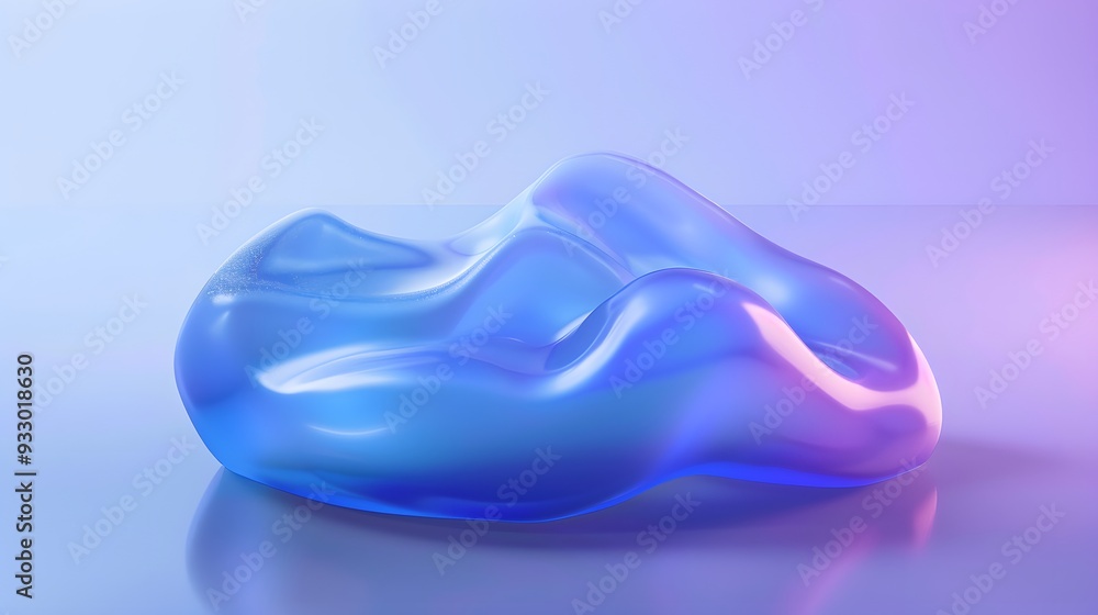 Poster blue and purple gradient color floating liquid blob. 3d rendering picture.