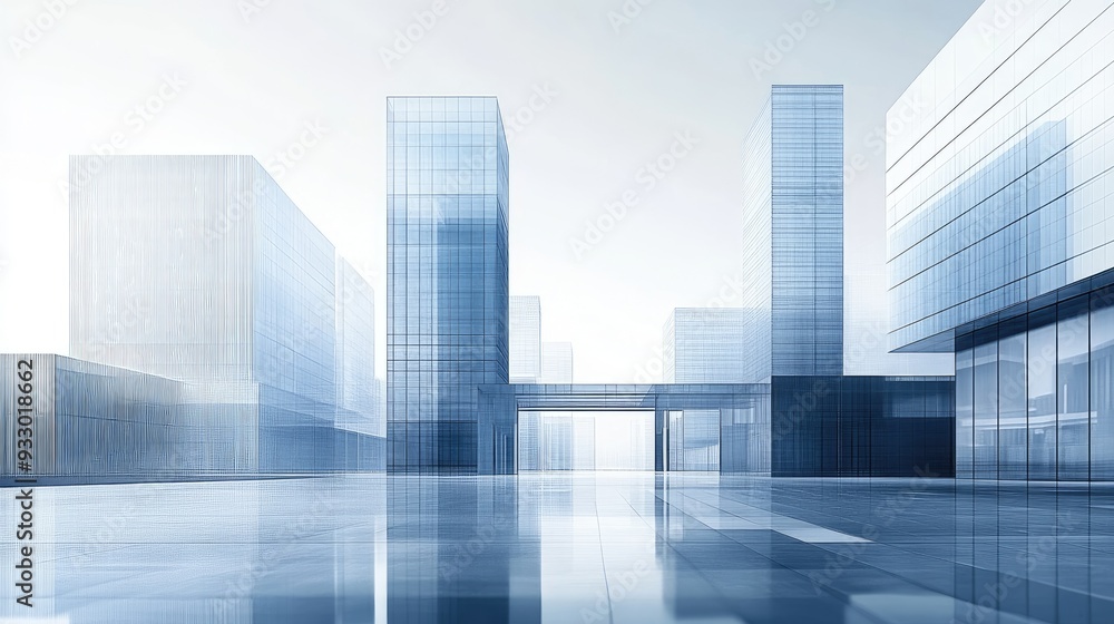 Wall mural modern city skyline with tall buildings. perfect for presentations on urban development, architectur