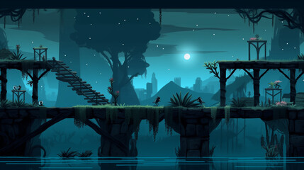 Game background in forest ruins