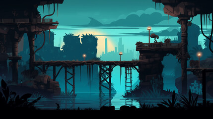 Game background in forest ruins