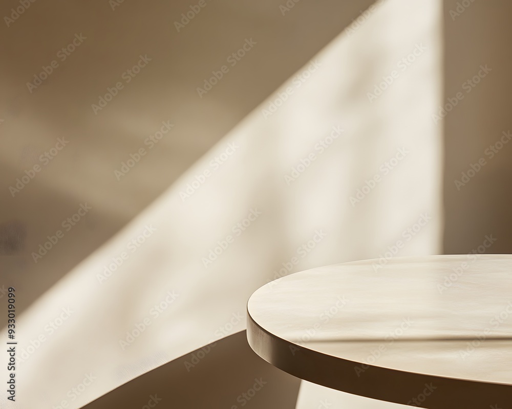 Aufkleber a close-up of the edge of an empty table with a beige background, the minimalist design is suitable 