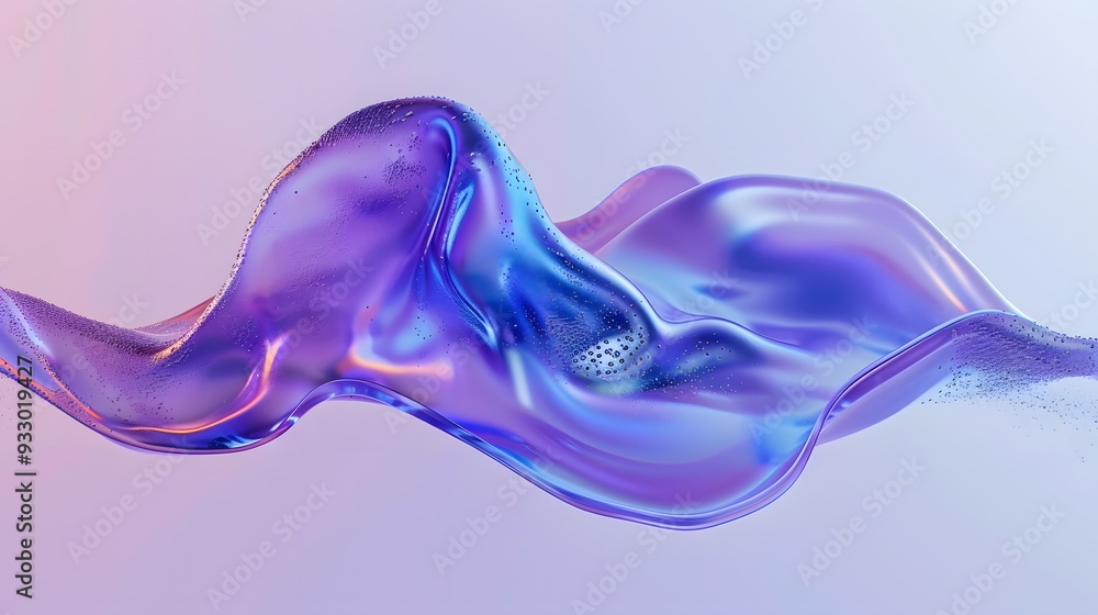 Poster blue and purple gradient color floating liquid blob. 3d rendering picture.