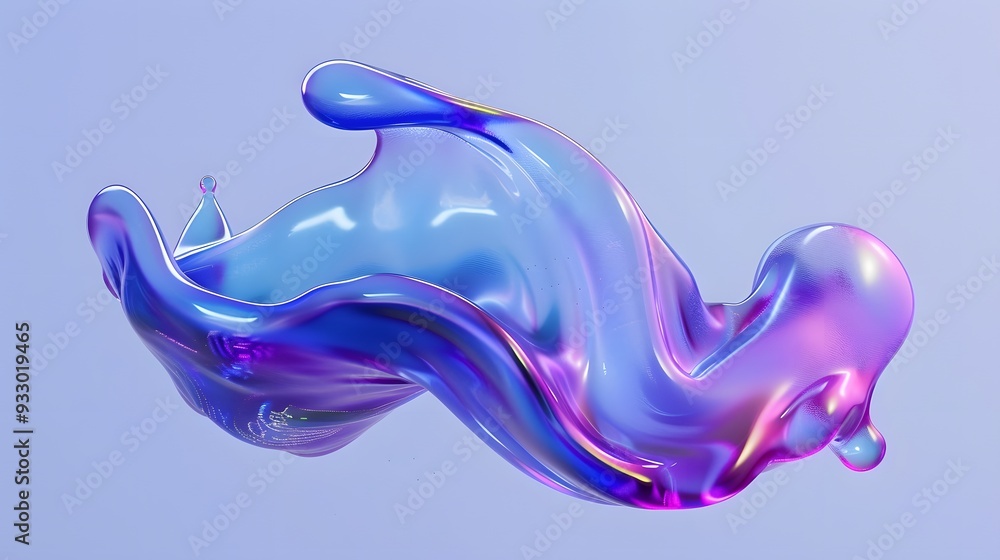 Poster blue and purple gradient color floating liquid blob. 3d rendering picture.
