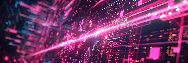 Obraz premium Tech-based line connection, shades of bright red, holographic