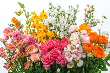 Colorful bouquet of various flowers. Perfect for showcasing floral arrangements, weddings, or special events.