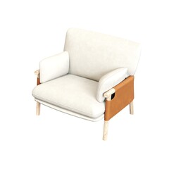 armchair isolated on white background, comfortable furniture for home interior, 3D illustration, cg render