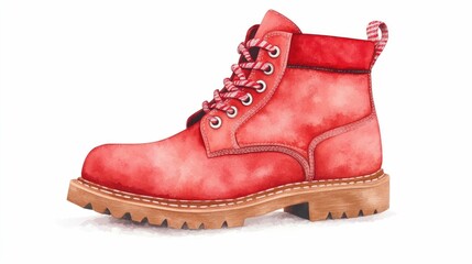 Patriotic Watercolor Worker s Boots with Flag Themed Laces Isolated on White Background Symbolizing Labor Day and American Pride