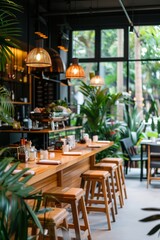 A vibrant cafe offering smoothie specialties, providing a welcoming and social atmosphere perfect for friends to gather and enjoy.