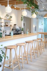 Fototapeta premium A vibrant cafe offering smoothie specialties, providing a welcoming and social atmosphere perfect for friends to gather and enjoy.