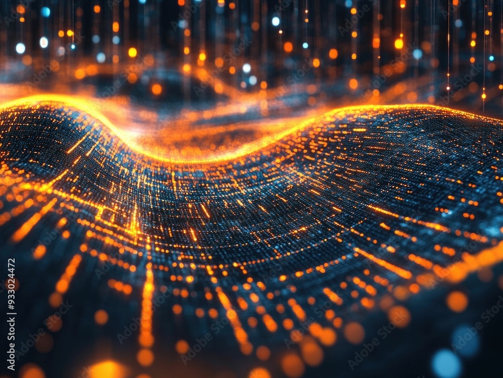 Fototapete Futuristic 3D search engine with data streams flowing into a central point symbolizing the gathering and analysis of information  Conceptual visualization of digital intelligence data processing