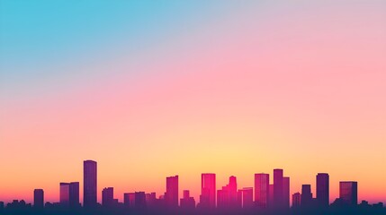 Fototapeta premium Urban skyline silhouette, twilight gradient, atmospheric sunset