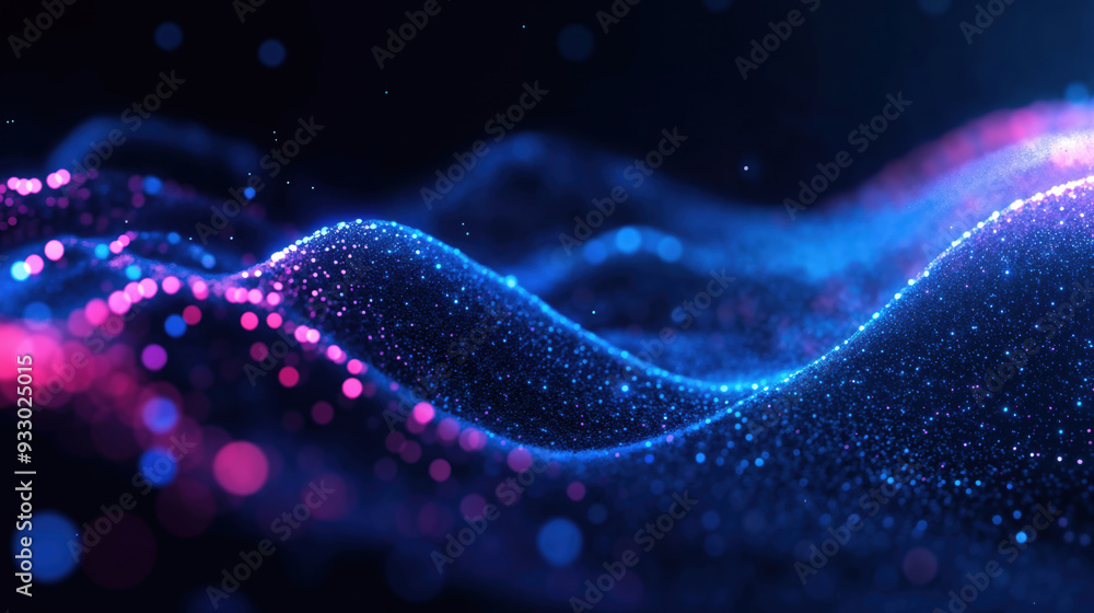 Aufkleber abstract blue and pink particles wave forming futuristic digital landscape. futuristic technology an