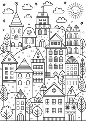 Fototapeta premium Explore City Life with These Coloring Pages for Kids: Fun and Educational. City. Coloring. Kids. Educational. Fun