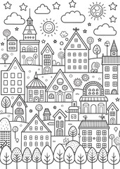 Fototapeta premium Creative City Coloring Pages for Kids: Explore Urban Landscapes and Fun. City. Coloring. Kids. Creative. Urban