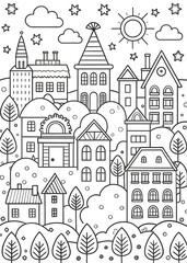 Fototapeta premium City Coloring Pages for Kids: Educational and Fun Urban Scenes to Color. City. Coloring. Kids. Urban. Educational