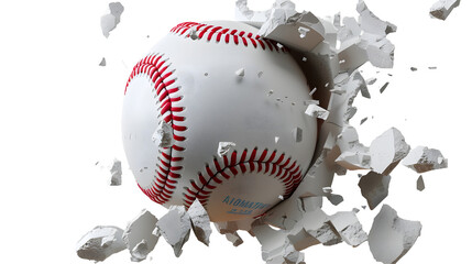 A baseball bursting through a hole isolated on transparency background