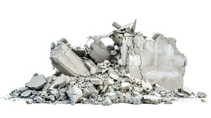 Concrete fragments of a destroyed building isolate on white background