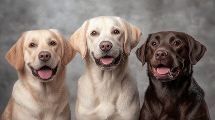 Three adorable yellow Labrador puppies isolated on a white background
