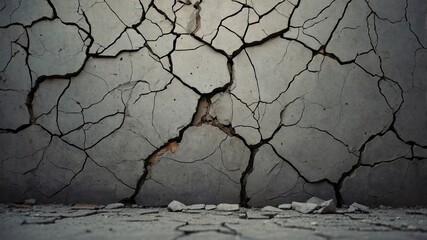 Cracked concrete wall, structural damage Architectural and construction concept.