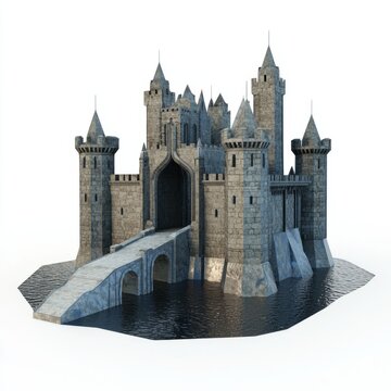 recommend clip art:  3D Render of a castle with a grand moat and drawbridge, on isolated white background