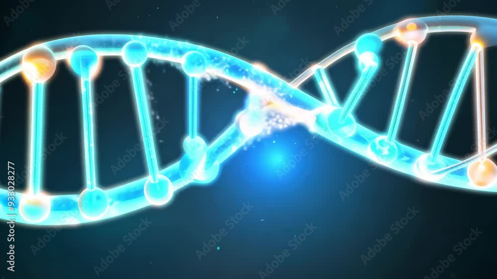 Poster dna structure in abstract style with bright neon colors showing the breakdown of the helix