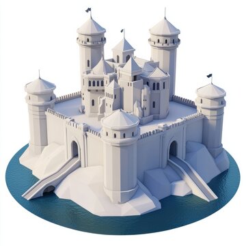 recommend clip art:  3D Render of a castle with a grand moat and drawbridge, on isolated white background