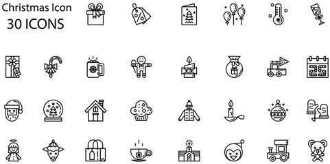 Set of Christmas icons. Line art style icons bundle. vector illustration