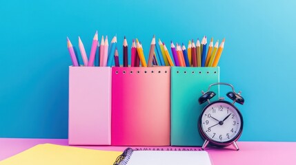 Colorful Pencils and Alarm Clock