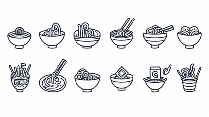 Ramen icons set. Outline set of ramen vector icons for web design isolated on white background