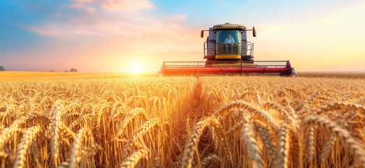 Fototapeta premium Harvest season, a beautiful wheat field with a golden color