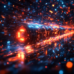 Obraz premium Futuristic digital data stream in vibrant neon colors. 