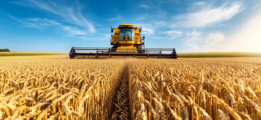 Obraz premium Harvest season, a beautiful wheat field with a golden color