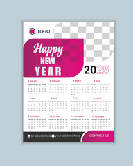 2025 one page wall calendar design template, Print ready, Elegant Design
