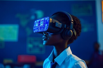 Black Student Using VR and AI in Classroom, Artificial intelligence, Machine Learning