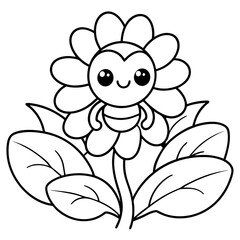  Cute flowers and butterfly printable coloring page vector illustration 