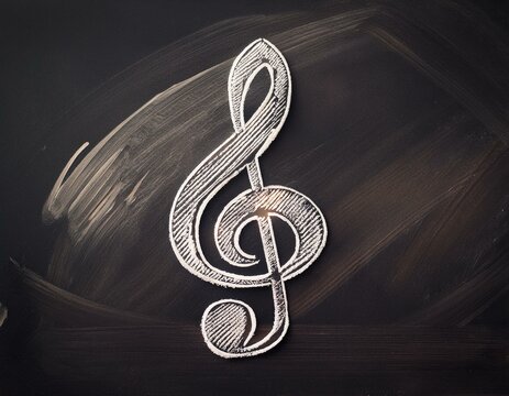 treble clef sol g key music musical note notation symbol sign chalk drawing on a blackboard isolated single