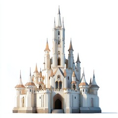 Obraz premium 3D Render of a towering medieval castle with tall spires, on isolated white background