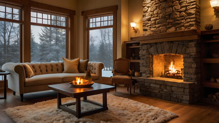 fireplace in the living, ai generated