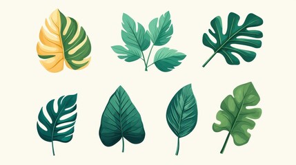 A collection of vibrant, hand-drawn leaves showcasing diverse shapes and colors for botanical inspiration.