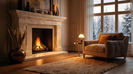fireplace in the living, ai generated