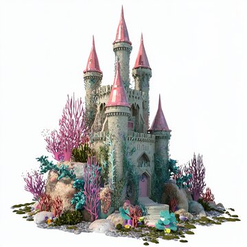 pink castle on coral reef clip art preview