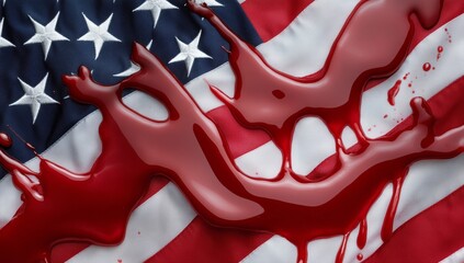 The American flag is depicted in an artistic style, with splashes of red and blue creating the iconic stars