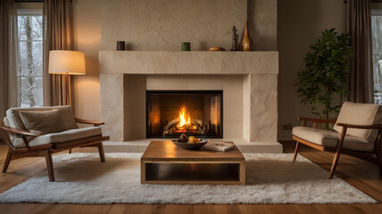 Fototapeta premium fireplace in room, ai generated