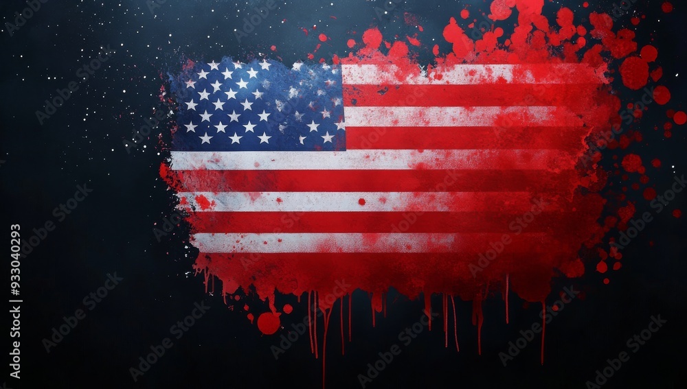 Wall mural the american flag is depicted in an artistic style, with splashes of red and blue creating the iconi