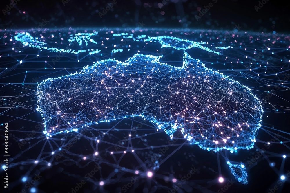 Wall mural digital map of australia network connectivity created with generative ai