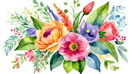 Elegant Bouquet Watercolor Flower on a isolated on white background. Generative AI.