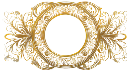 Elegant Circle Golden Frame Ornament on a isolated on white background. Generative AI.